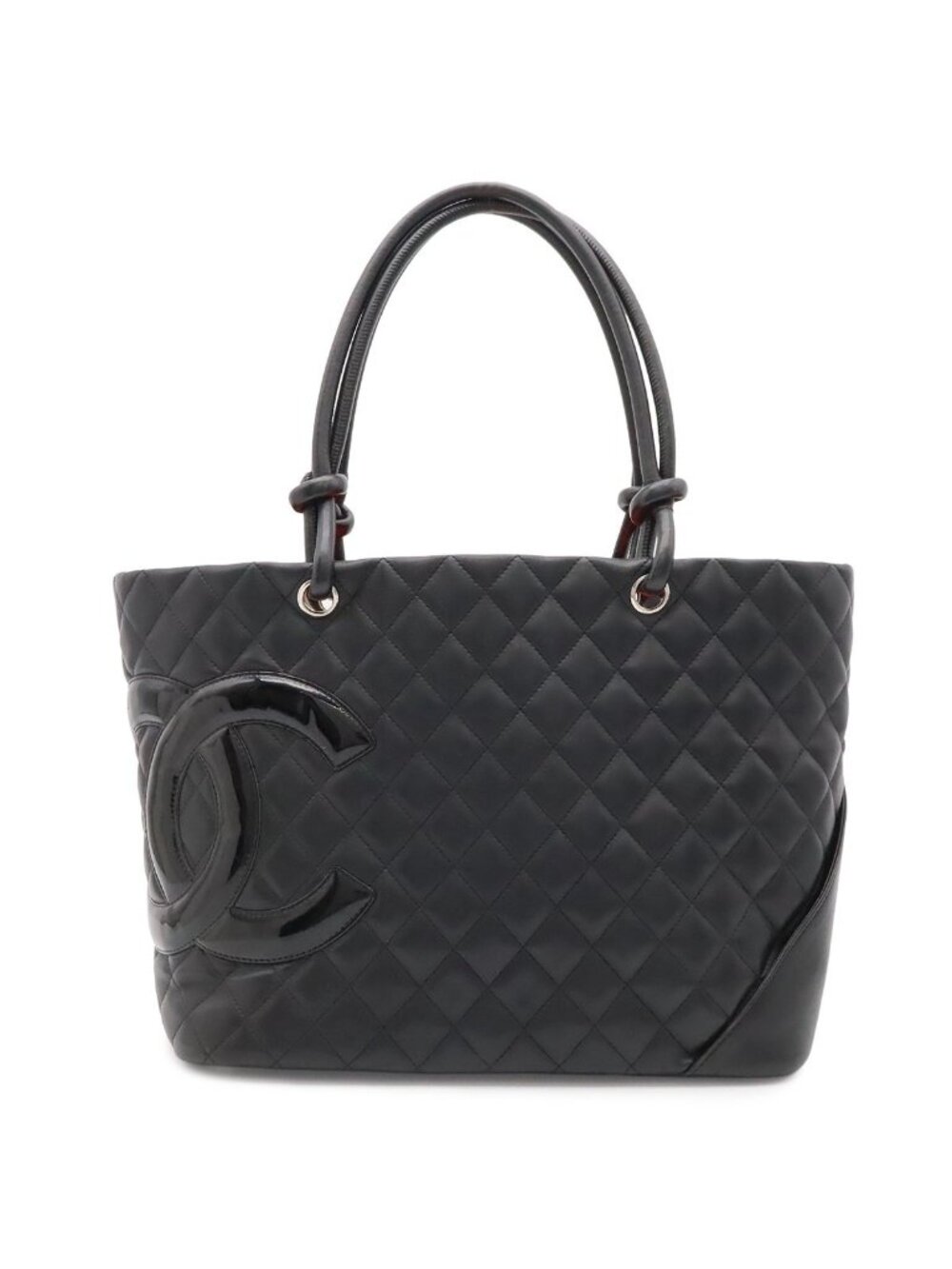Chanel Cambon Line CC Logo Large Tote Shoulder Bag Soft Calfskin Black Pink
